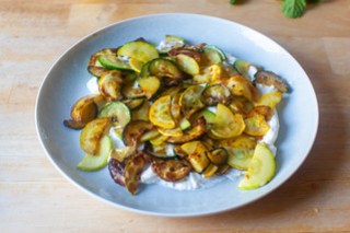a layer of fried zucchini