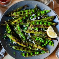 blistered peas-in-the-pod with lemon and salt